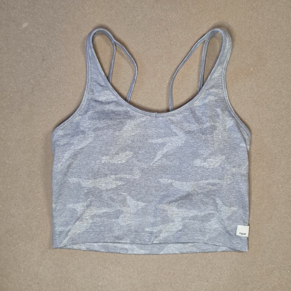 Vuori Women's Halo Performance Crop Tank Strappy Yoga VW1005 Size S Camo Gray